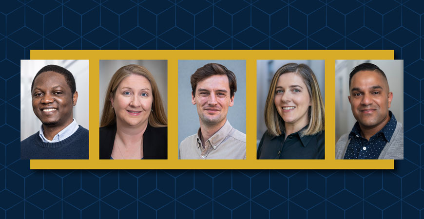 Headshots of five UC Merced professors who won early career award