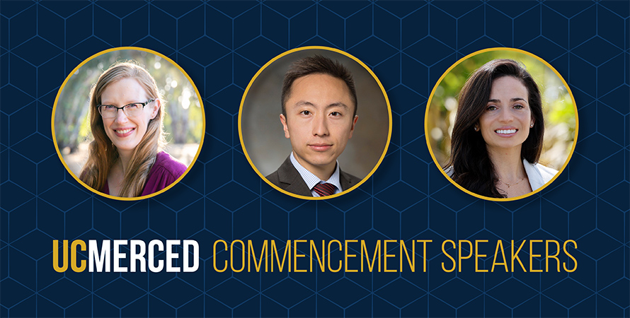 Collage of three headshots of Commencement keynote speakers